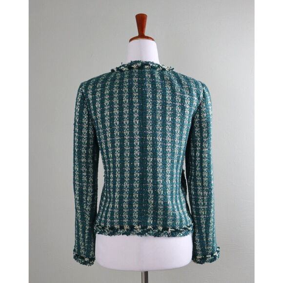 J.CREW NWT $268 Lady Sparkle Lined Jacket Top in Emerald Plaid Tweed Size 2 - Picture 5 of 7